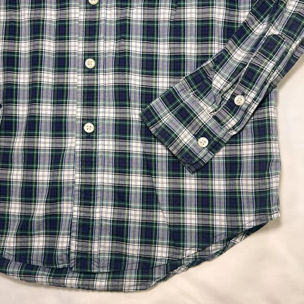 Ralph Lauren Shirt Boys Size M (10-12) Blue Green Tartan Plaid Button Down Polo